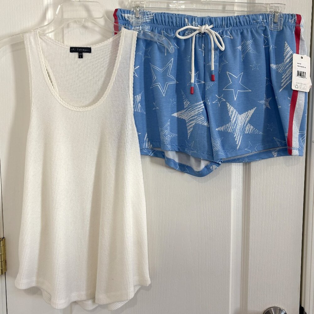 PJ Salvage 2 PC Star Spangled Pajamas Set Tank Top & Shorts Blue Size Large NEW